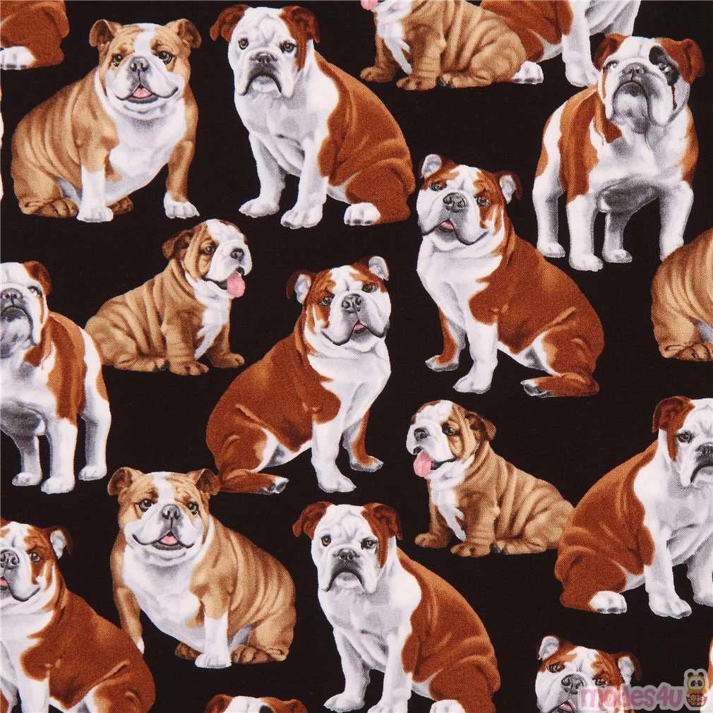 black cute bulldog dog animal fabric by Timeless Treasures - Animal ...