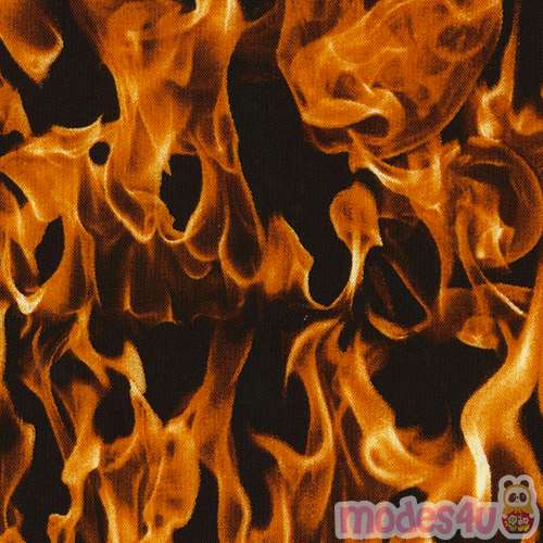 Remnant 43 cm black fabric with orange fire flame by Timeless