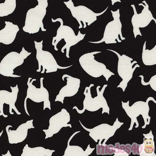 black fabric with white cat Glow in the Dark by Timeless Treasures