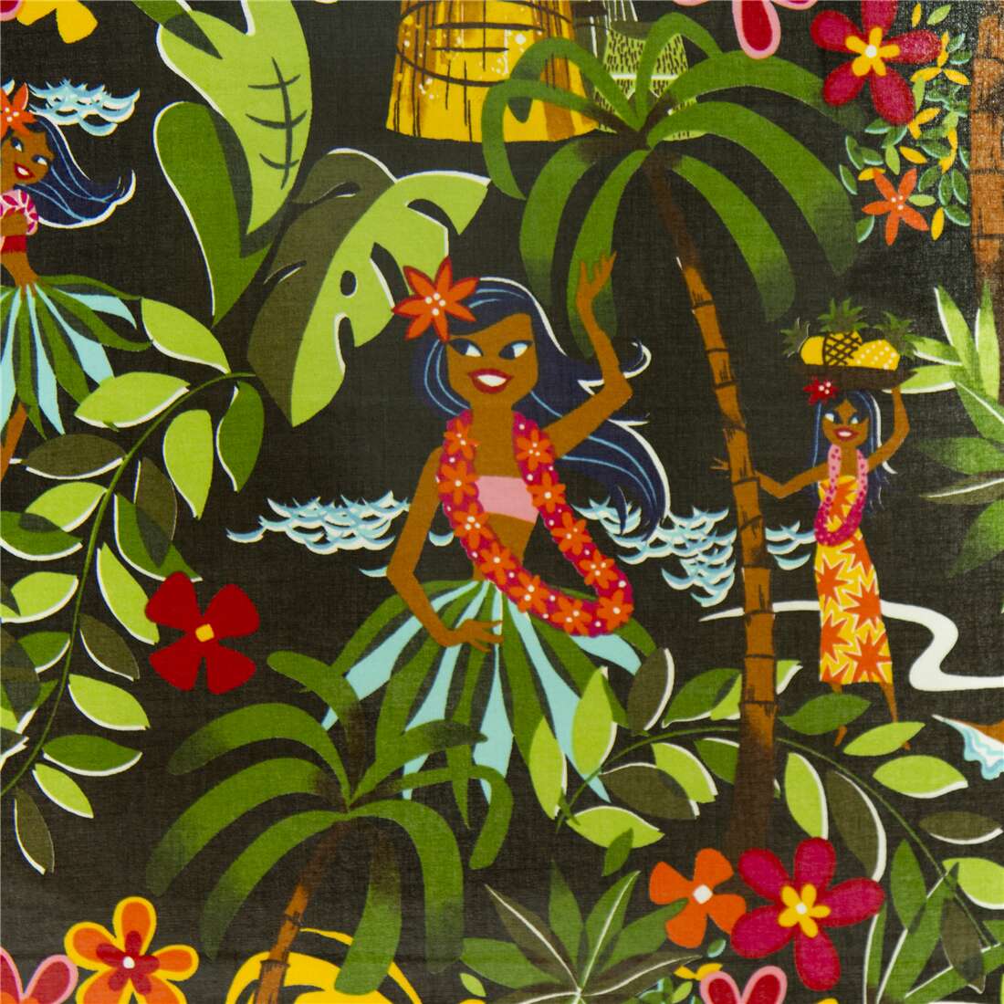 Leis Luaus and Alohas Hawaiian Hula Girls Fabric by Alexander