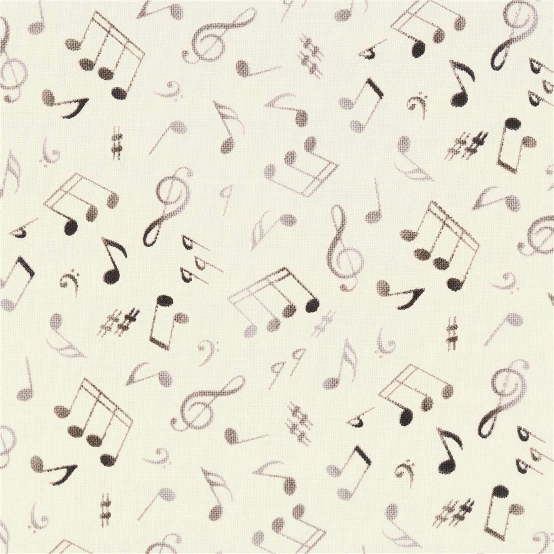 black music notes and symbols on cream background USA fabric cotton -  modeS4u