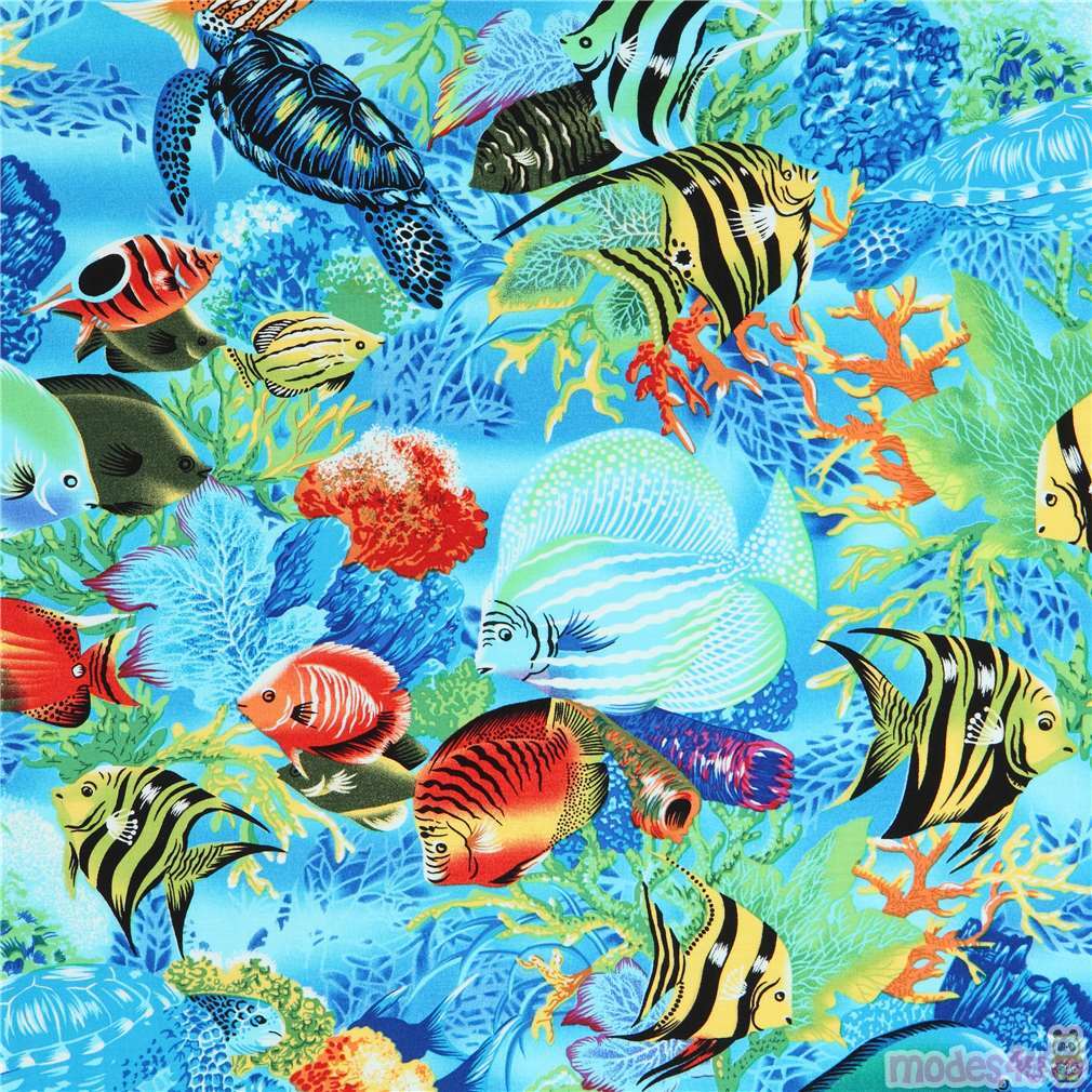 blue Michael Miller fabric colorful Tropical Fish - modeS4u