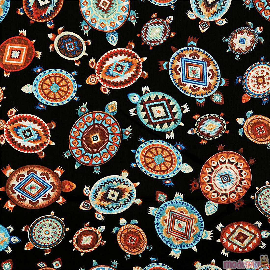 Blue Brown Turtle Tribal Print Fabric By Timeless Treasures 245337 1 