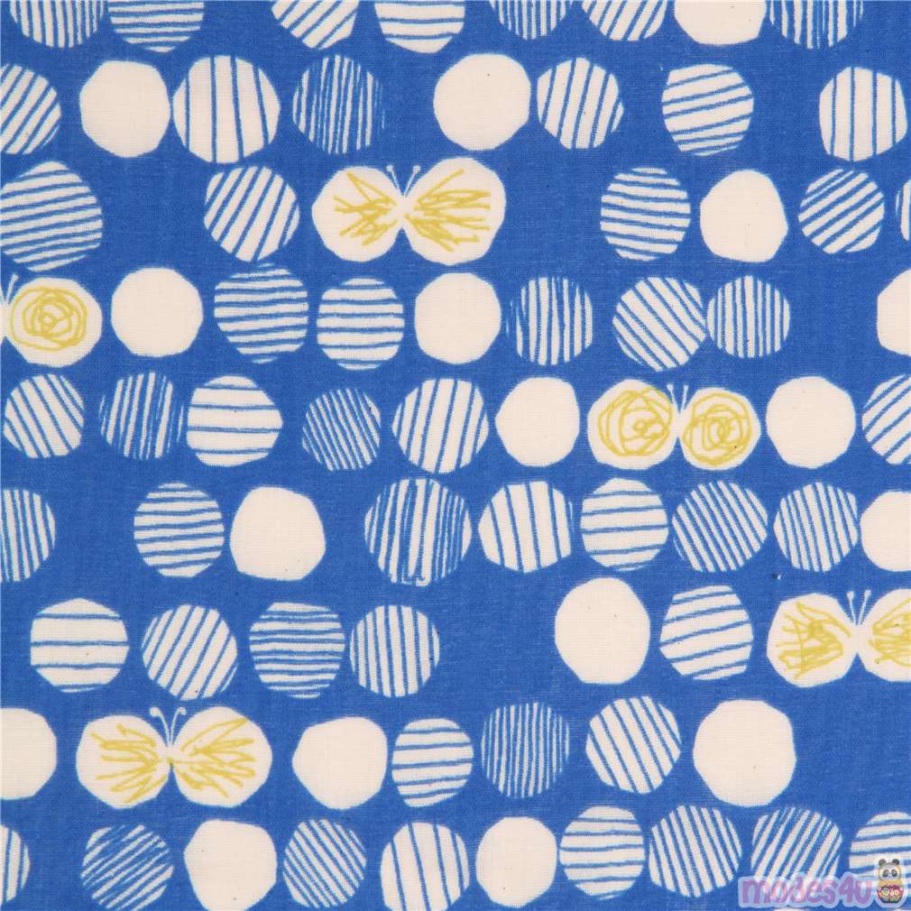 blue double gauze natural colour circle Kokka fabric - modeS4u