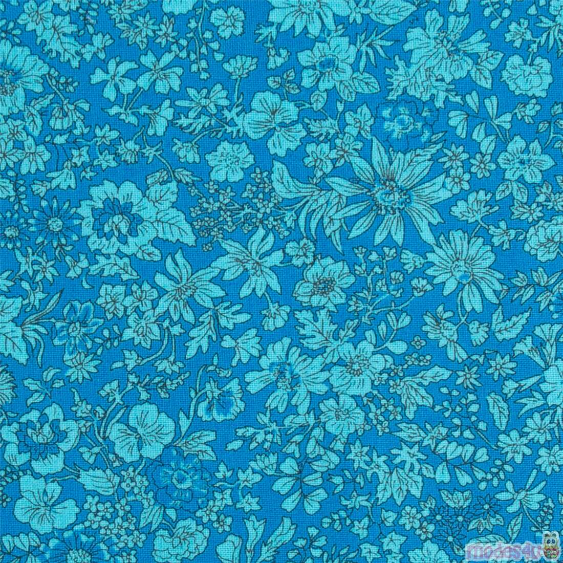 blue fabric with light blue outlined florals by Liberty Fabrics Fabric ...