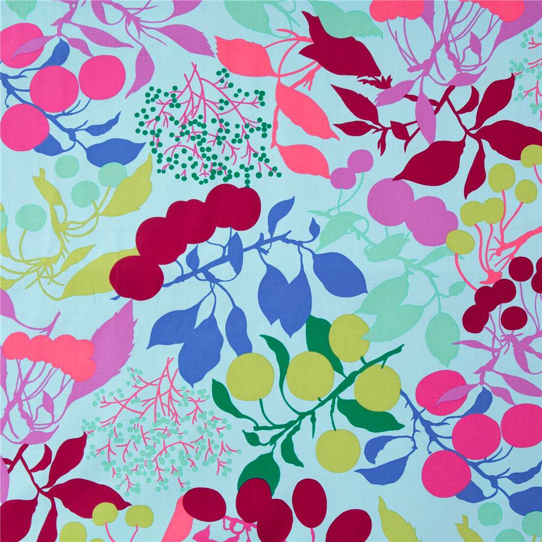 blue fabric with lime green maroon berries by Alexander Henry - modeS4u