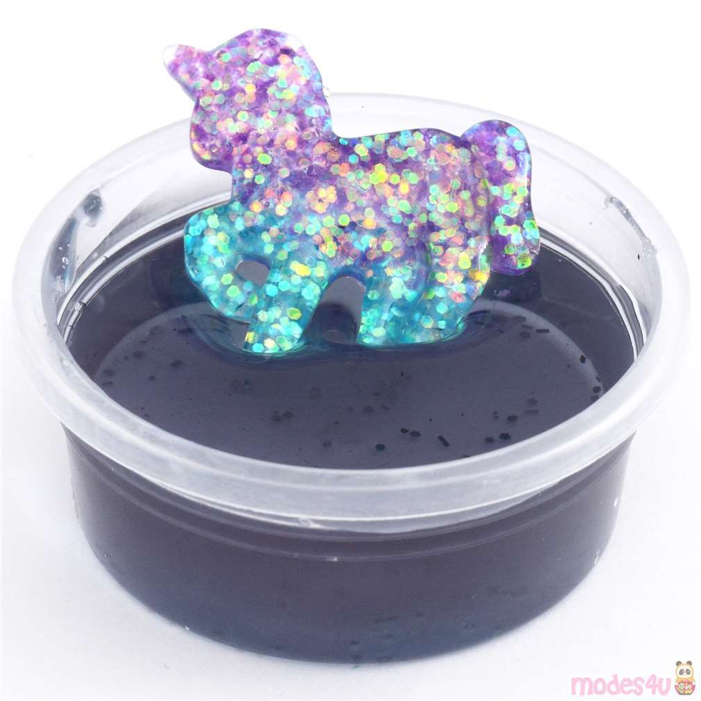 bluegrey glitter unicorn slime with case kawaii mud clay jelly DIY