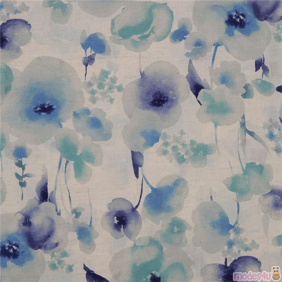 blue pastel watercolor florals fabric by Kokka - modeS4u