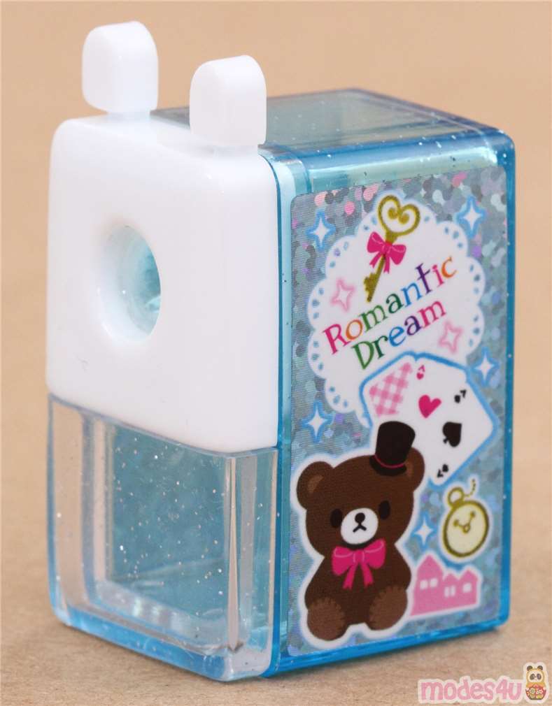 blue teddy bear glitter pencil sharpener with game cards modeS4u