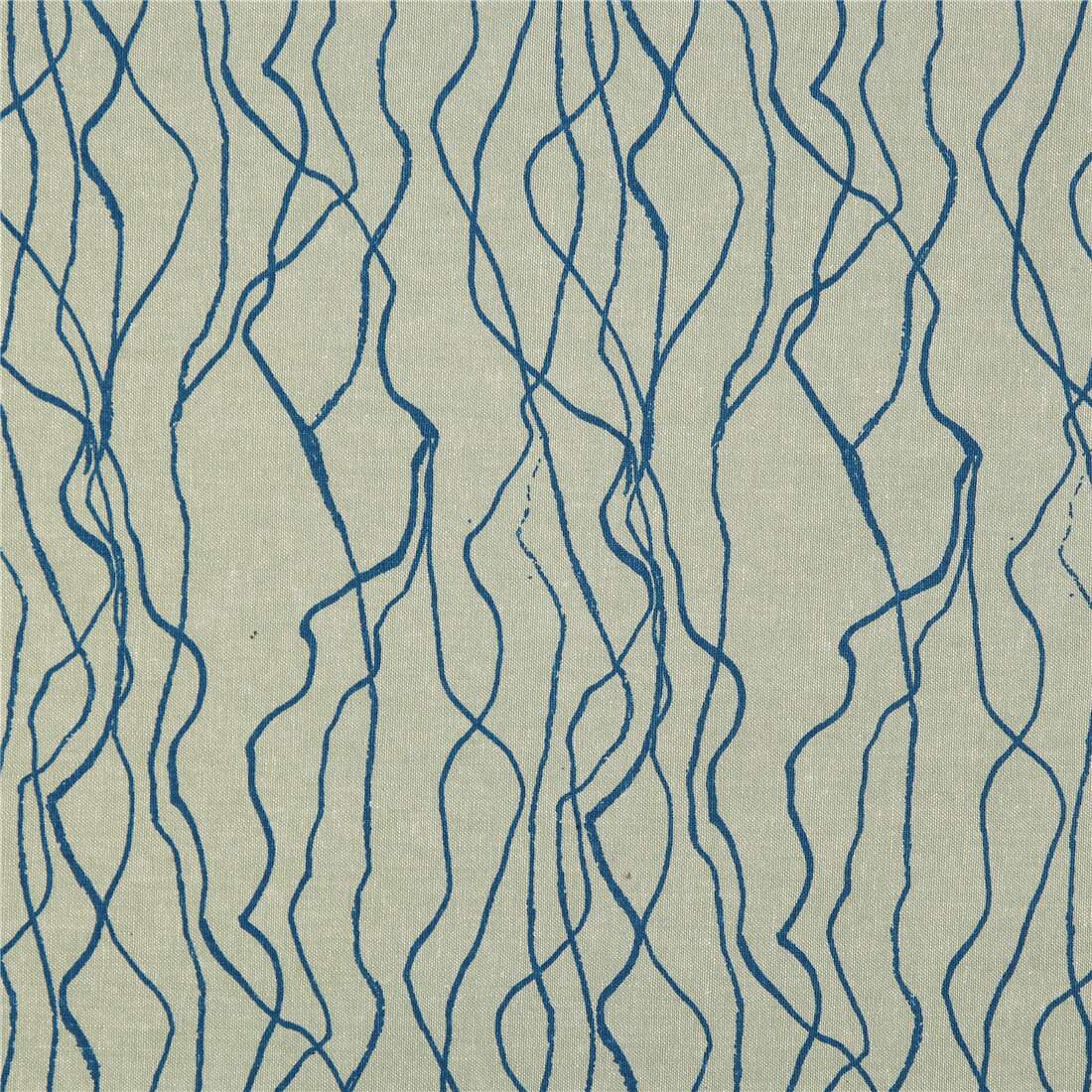 blue wavy lines on grey cotton linen fabric by Robert Kaufman Fabric by