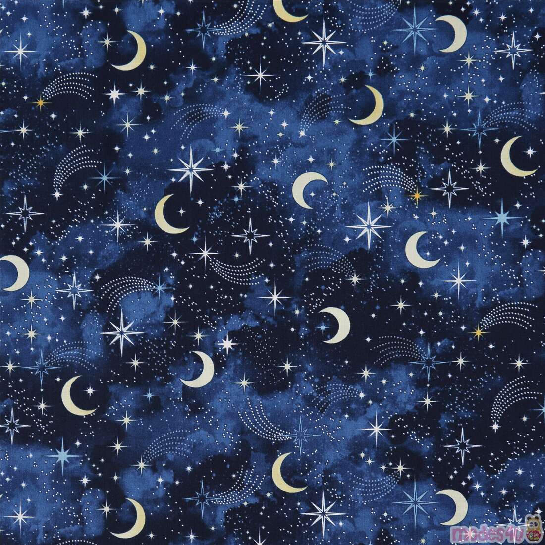 blue yellow moon stars cotton fabric by Timeless Treasures Fabric by ...