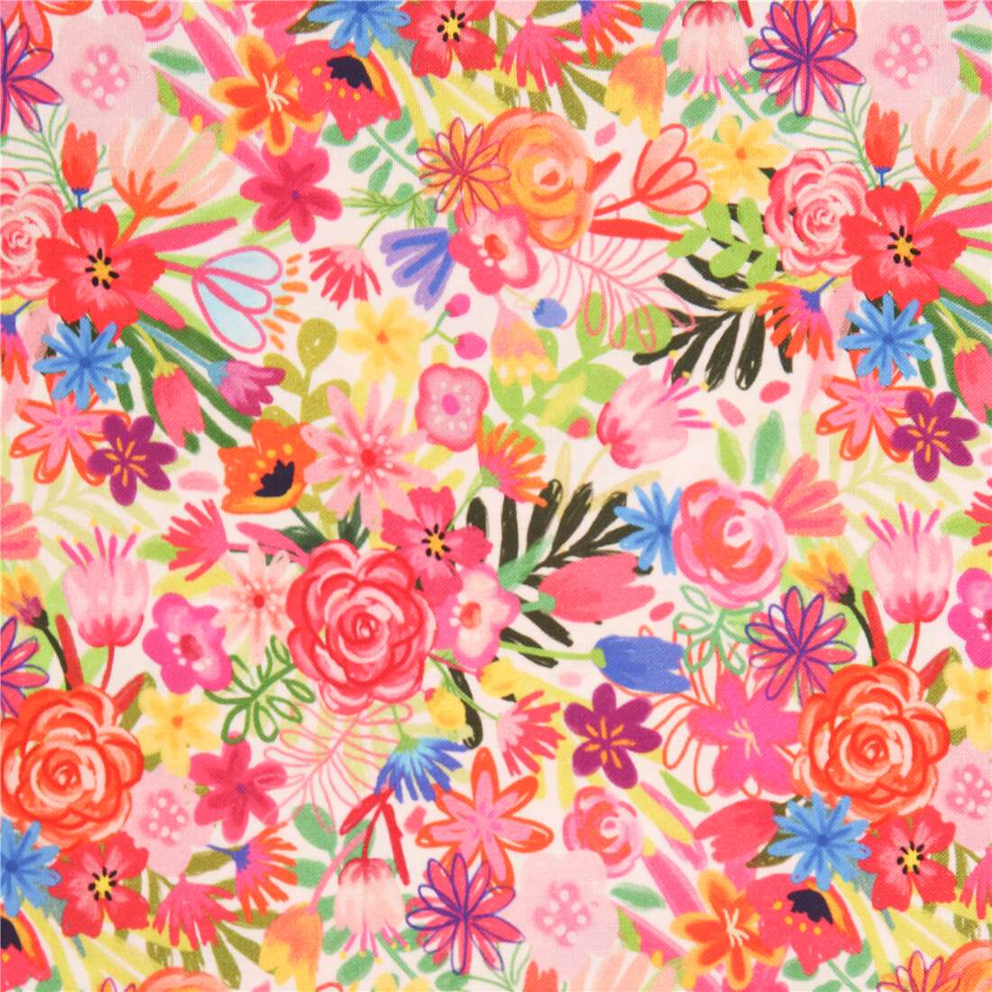 Cotton Flowers Fabric Bright Floral Fabric Rainbow Floral Cotton Fabric Fabric By The Yard Floral