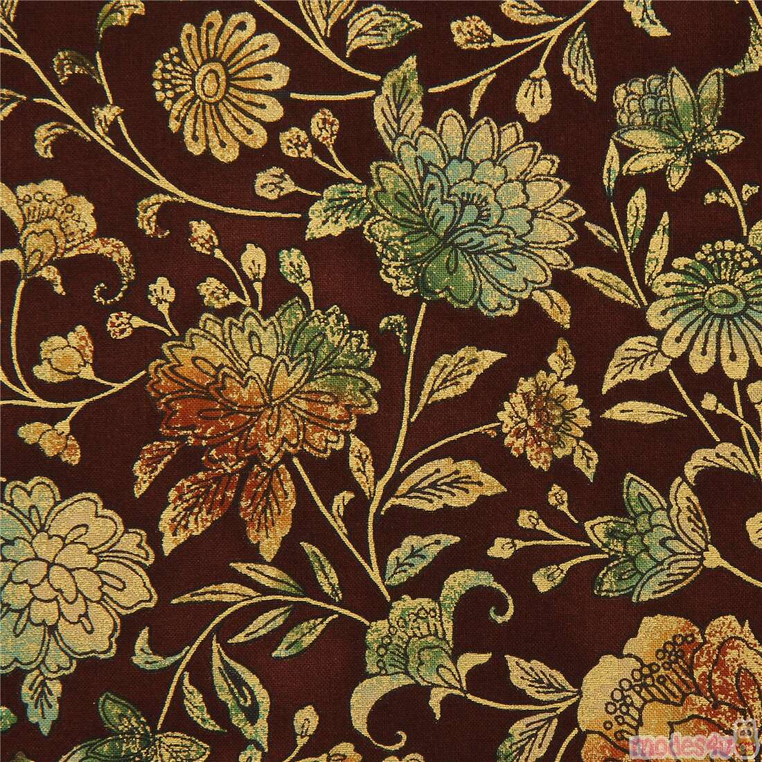 Wishwell Metallic Gold Graphic Flower Fabric by Robert Kaufman - modeS4u