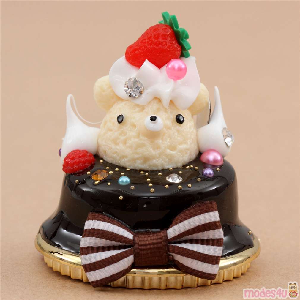 brown cake cream color bear face bow fruit dessert figure from Japan ...