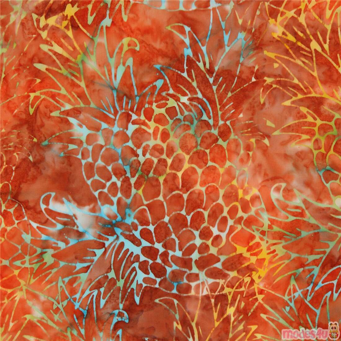 brownorange batik fabric with pineapples by TransPacific Textiles
