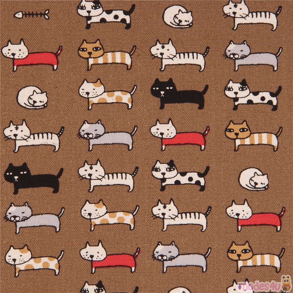 Brauner süße lustige Katze Tier Laminat Stoff aus Japan Fabric by