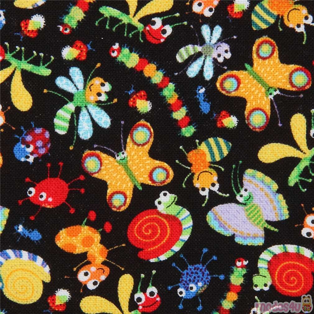 bug fabric by Timeless Treasures in black - modeS4u