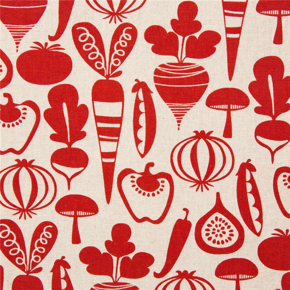 canvas Japanese fabric with red blocky vegetable graphic pattern Fabric ...