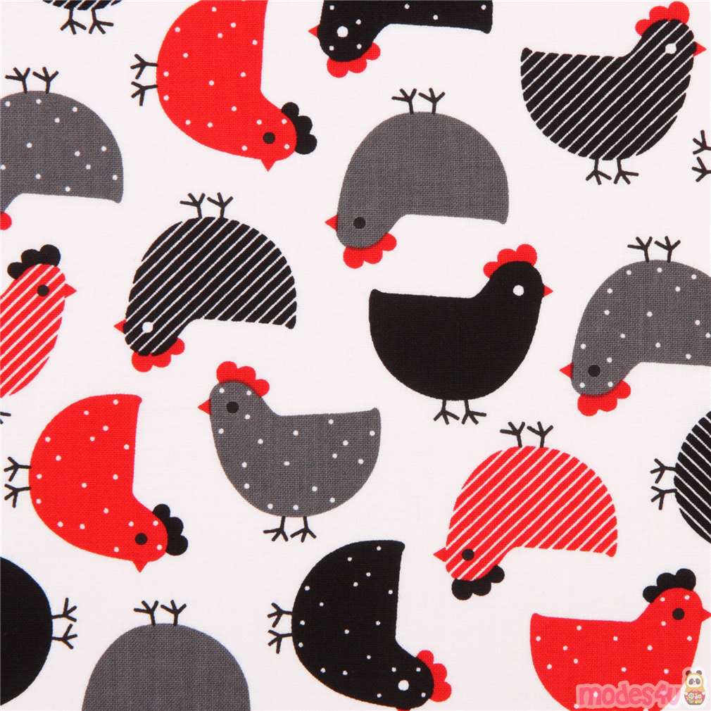 chicken animal fabric Urban Zoologie red Robert Kaufman modeS4u