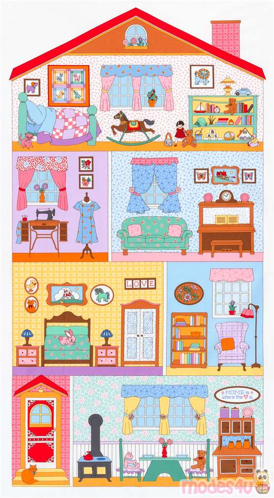 colorful Robert Kaufman doll house panel fabric Fabric by Robert ...