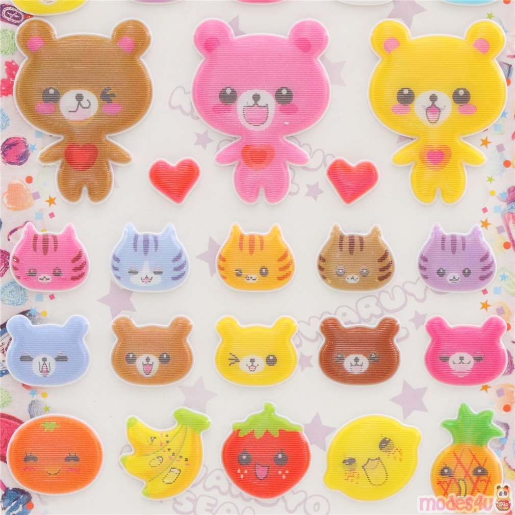 colorful bear animal fruit food puffy lenticular stickers modeS4u