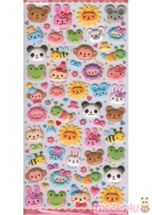 colorful cute animal face puffy sticker - modeS4u