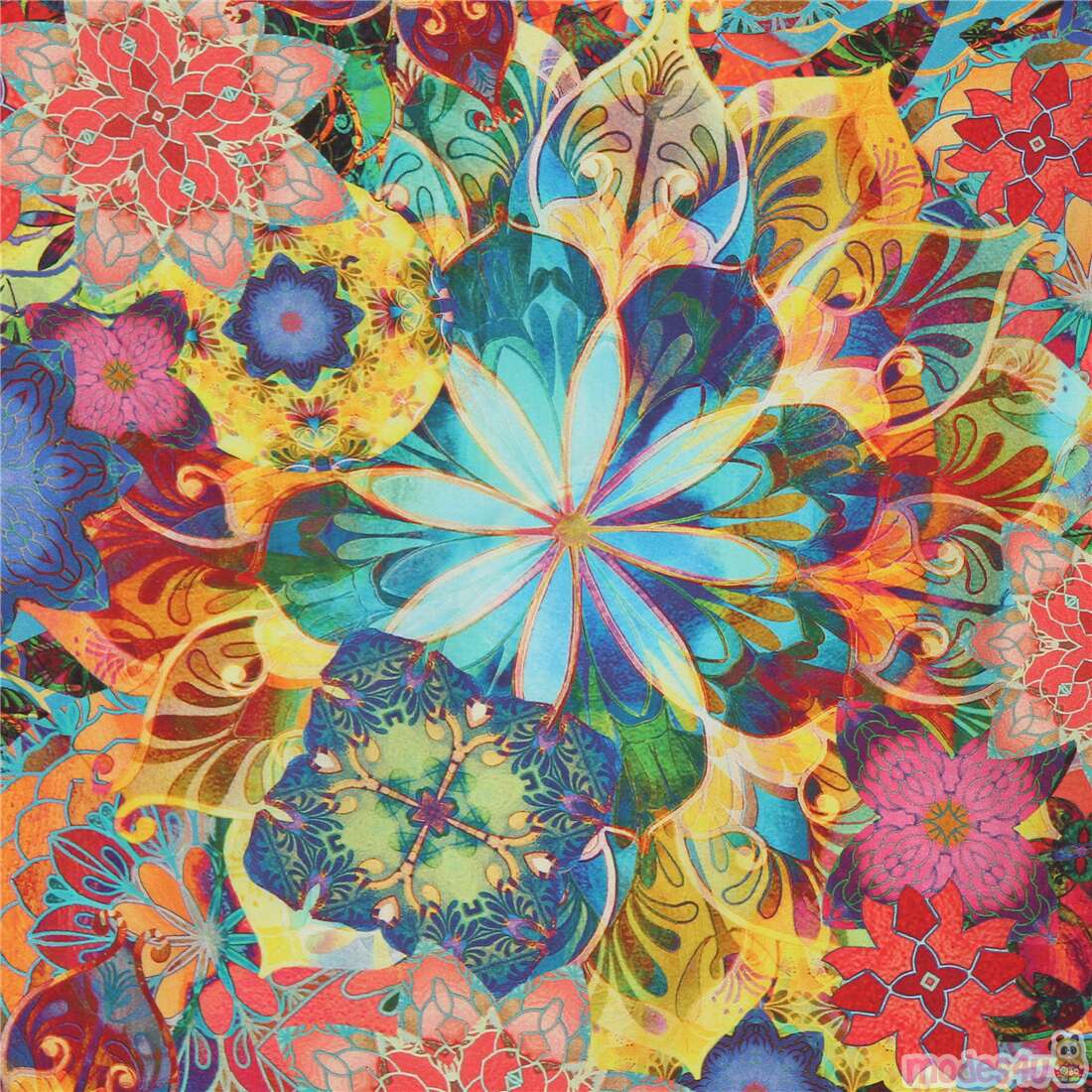 colorful flower medallion cotton fabric by Robert Kaufman Fabric by