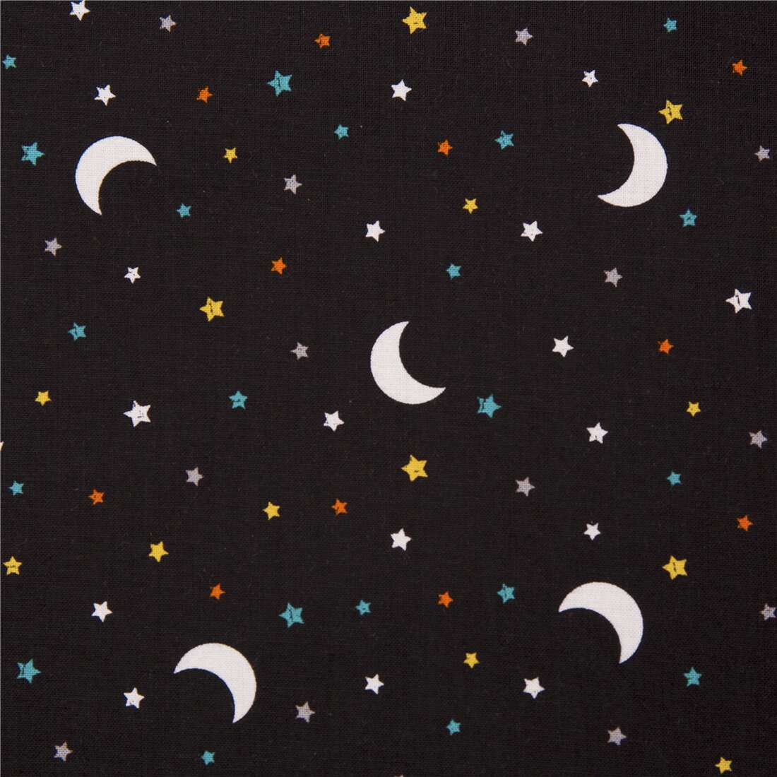 colorful night sky lunar moon and stars Michael Miller black cotton fabric  - modeS4u