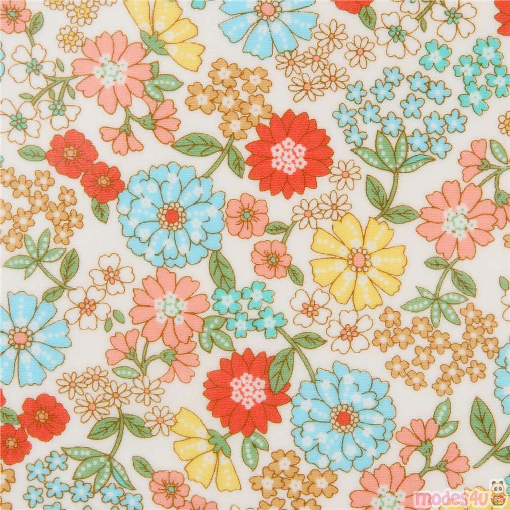 110cm wide Yellow Floral Cotton Fabric Cream