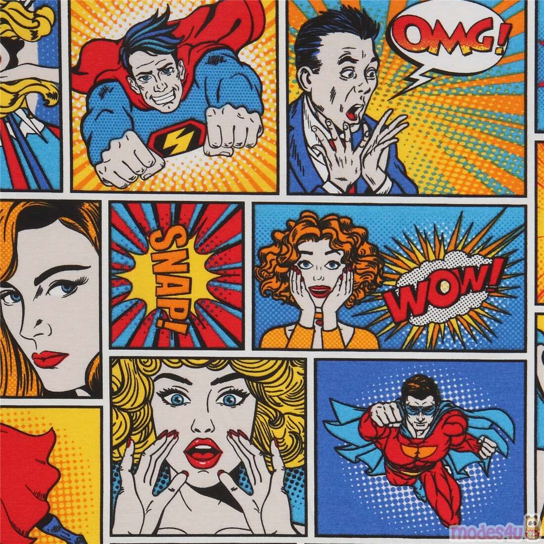 colorful retro superhero comic panel rib weave fabric by Japanese Indie ...