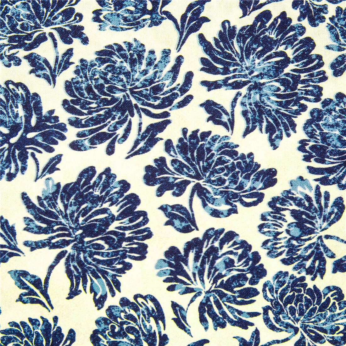cotton fabric Michael Miller with blue flowers on cream Fabric by ...