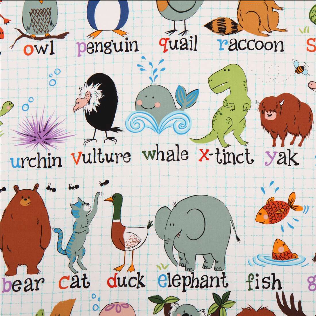 cream ABC alphabet animal fabric by Alexander Henry USA - modeS4u