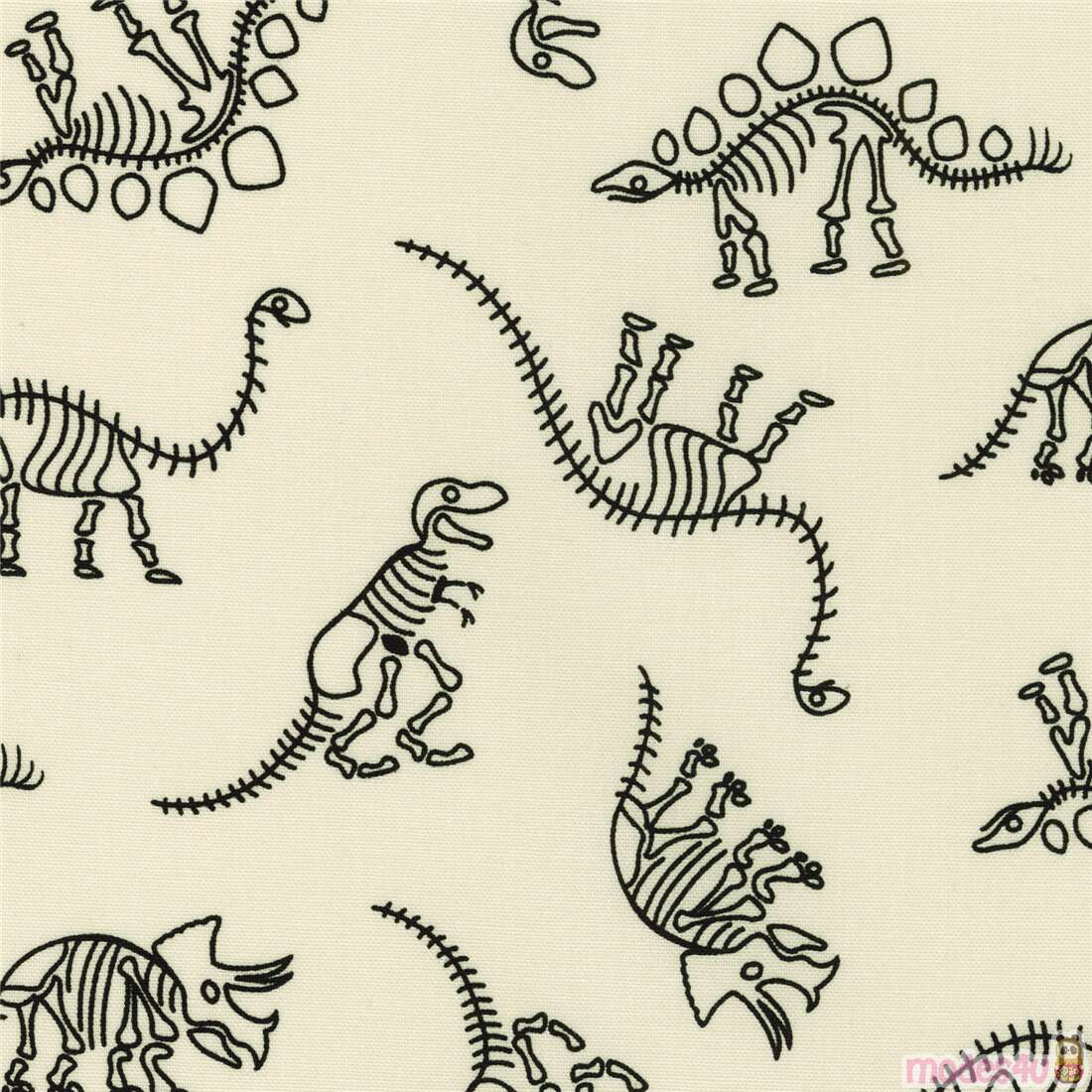 Remnant (41 x 112 cm) cream Robert Kaufman dinosaur skeleton fabric