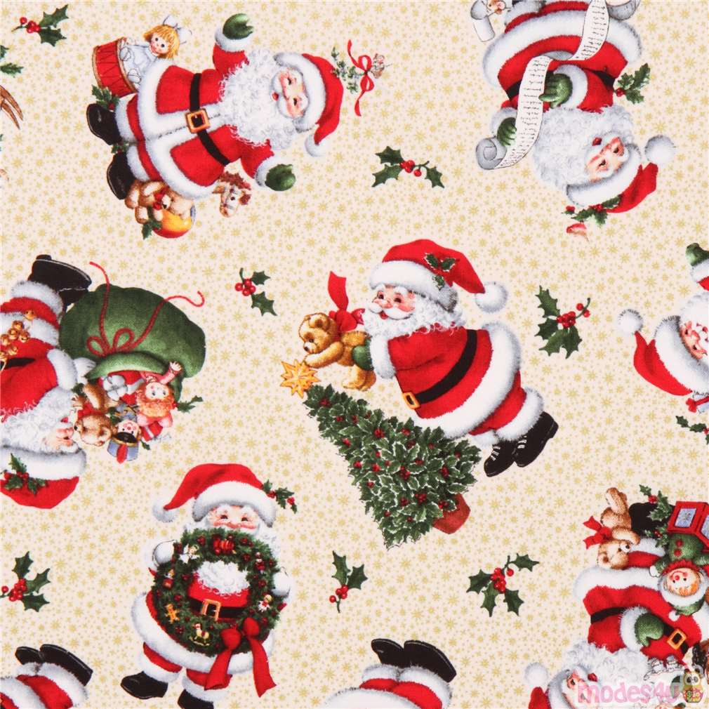 cream Santa Claus glitter fabric Elizabeth's Studio from the USA - modeS4u