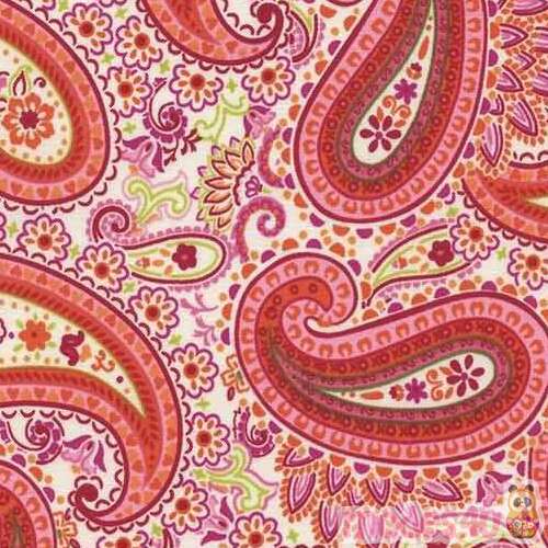 cream Timeless Treasures fabric with orange and pink paisley pattern ...