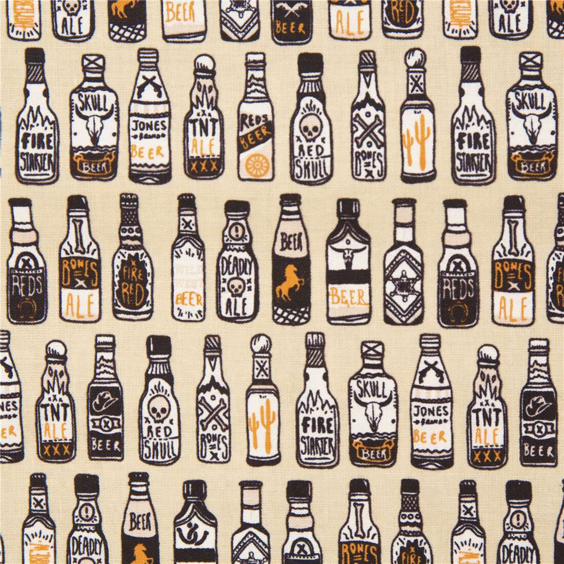 cream fabric with illustrated craft beer bottles Dear Stella modeS4u