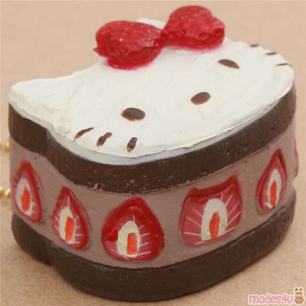 Squishy A Presser Gateau Hello Kitty Marron Avec Un Noeud En Fraises Modes4u