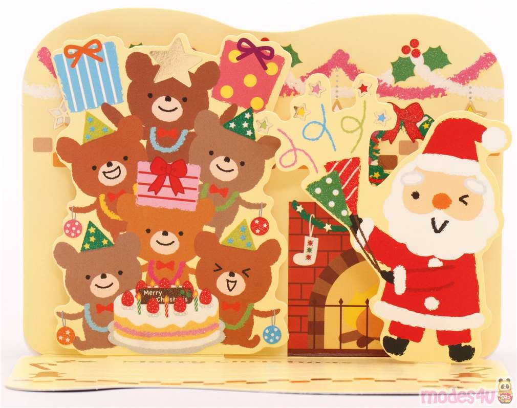 Cute Santa Claus Sleigh Bear Party Glitter Letter Pop Up Christmas