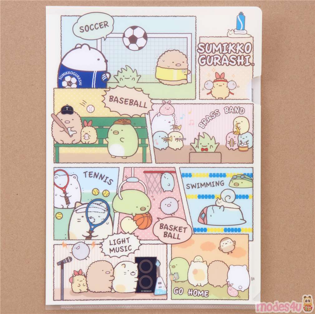 cute Sumikkogurashi shy animals sport and music A4 plastic file folder ...