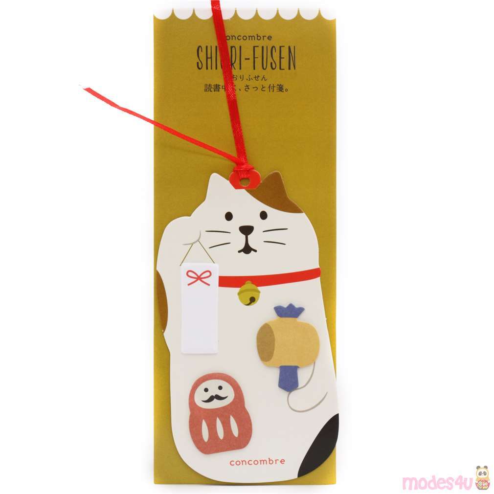 cute cream lucky cat bookmark and sticky note stickers - modeS4u
