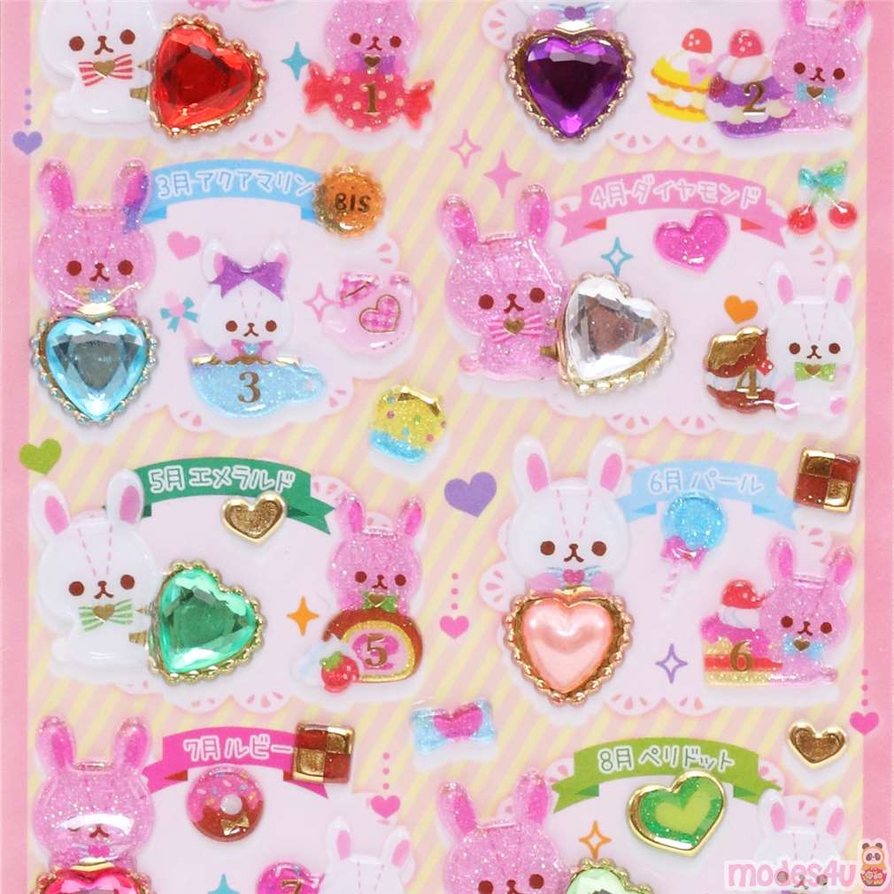 cute hard 3d glitter stickers kawaii bunny japan modes4u