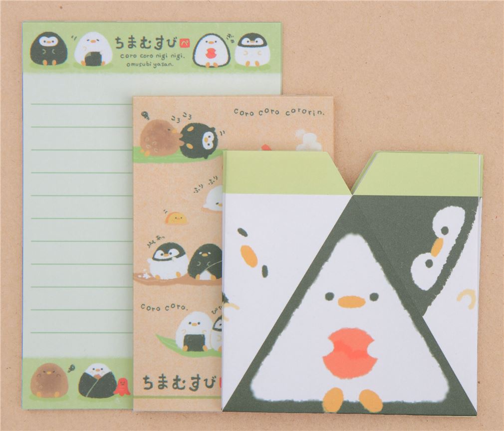 Lindo mini juego papel de carta gracioso pingüino comida 