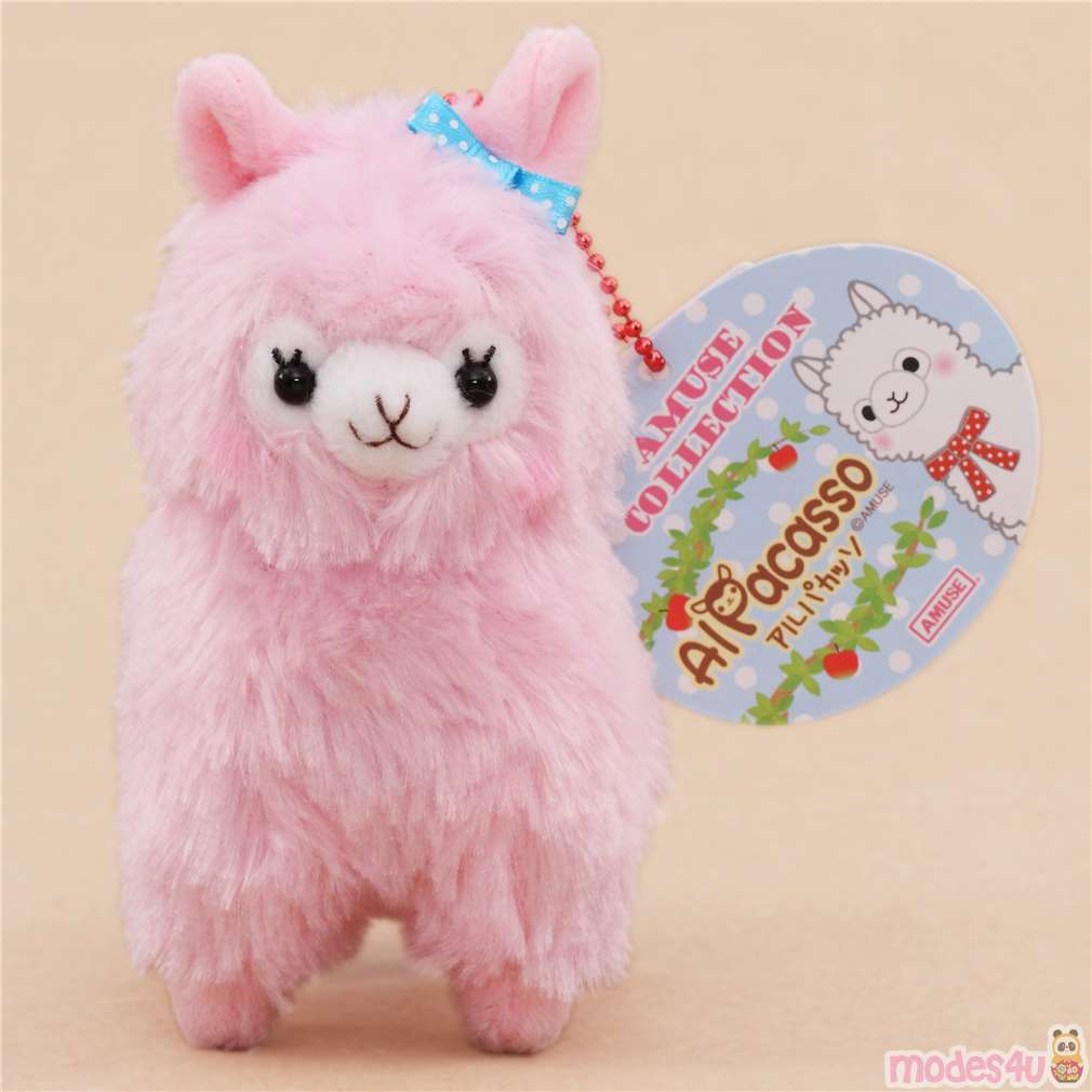 Süßes pinkes Alpacasso Alpaka blaue Schleife Plüschtier aus Japan - modeS4u