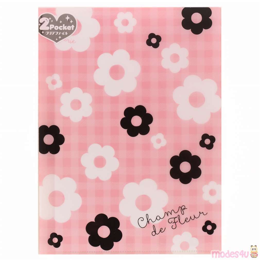 Cute Pink Checkered Black White Flower 2 Pocket A4 File Folder