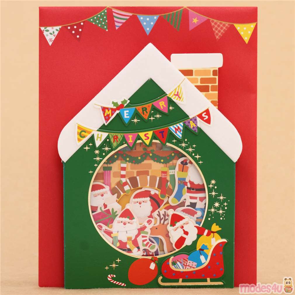 Cute Winter House Fireplace Socks Christmas Letter 3D Pop-Up Card From Japan  - Modes4U