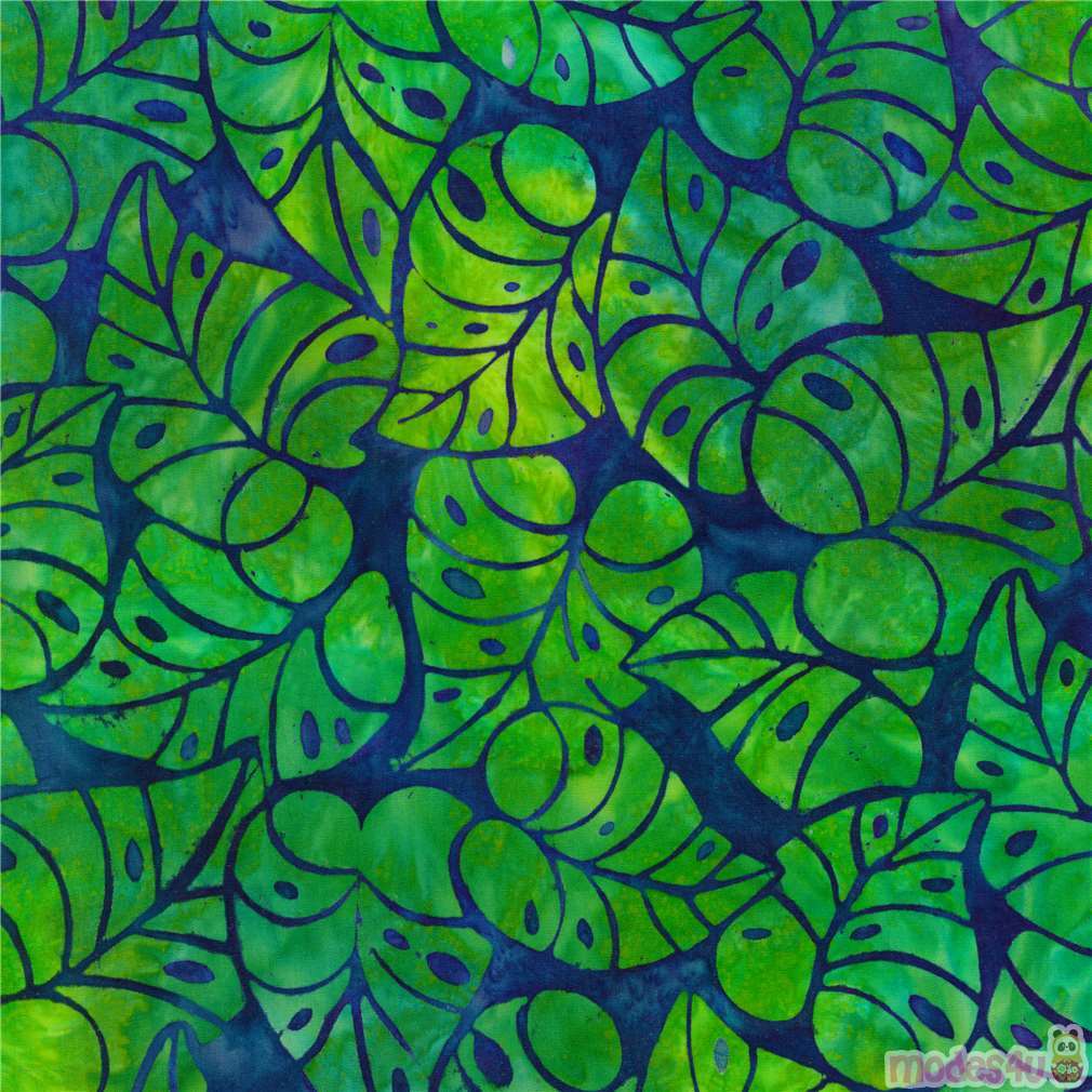 Resto De 43 X 112 Cm Dark Blue Batik Fabric By Robert Kaufman With Green Leaves Modes4u 