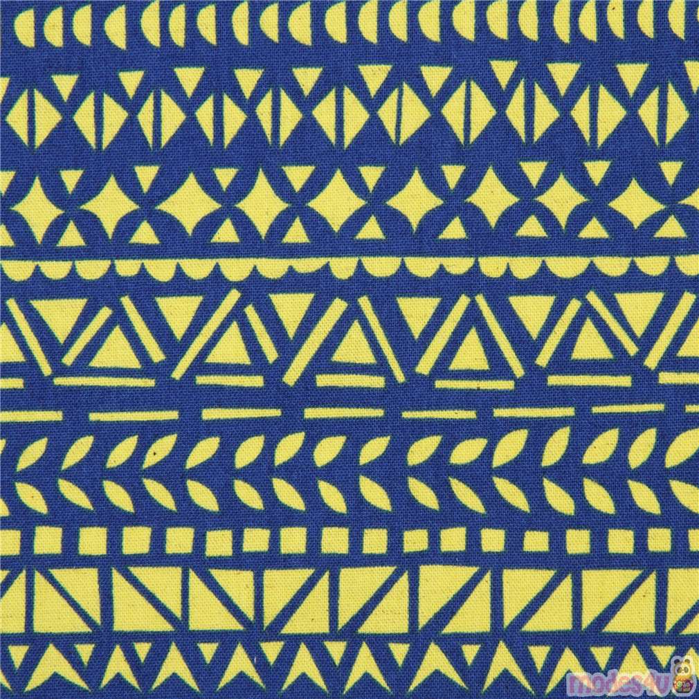 dark blue Canvas fabric chartreuse assorted shape Kokka Japan Fabric by
