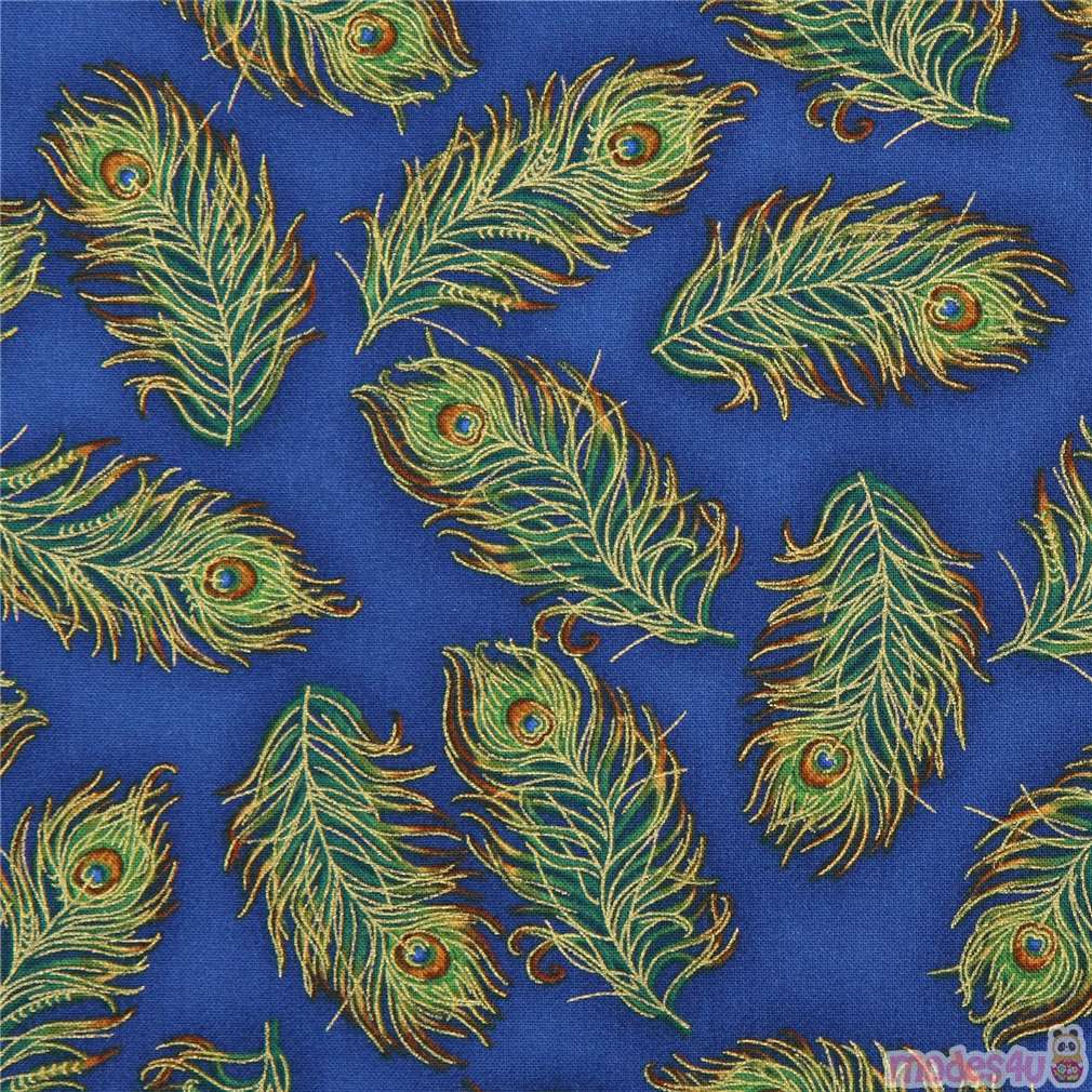 dark blue Robert Kaufman peacock feather gold metallic fabric Palais