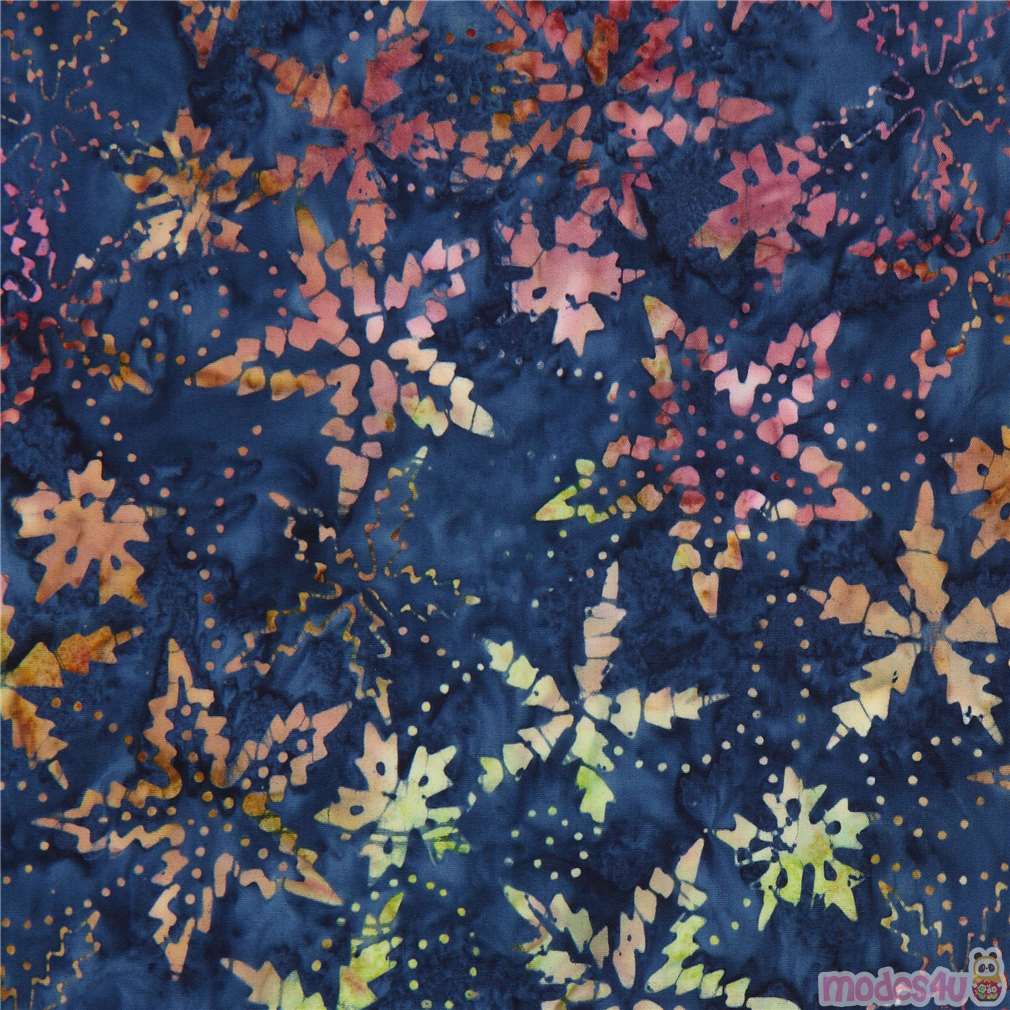 dark blue batik colorful flower design fabric by Timeless Treasures ...