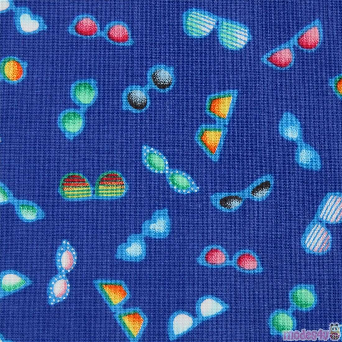 dark blue fabric with colorful sunglasses by Michael Miller Fabric by ...